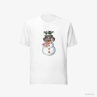 Dachshund T-Shirt – Men White T-Shirt Eco-Friendly – Rocking a Snowman Costume (on White Background)