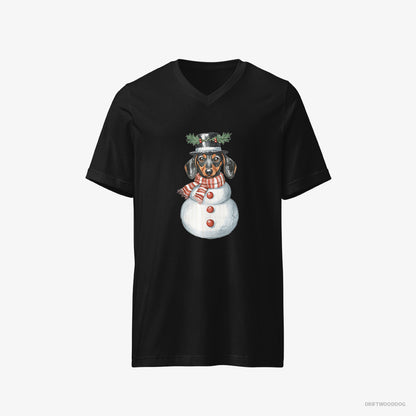 Dachshund T-Shirt – Men Black T-Shirt V-Neck – Rocking a Snowman Costume (on White Background)