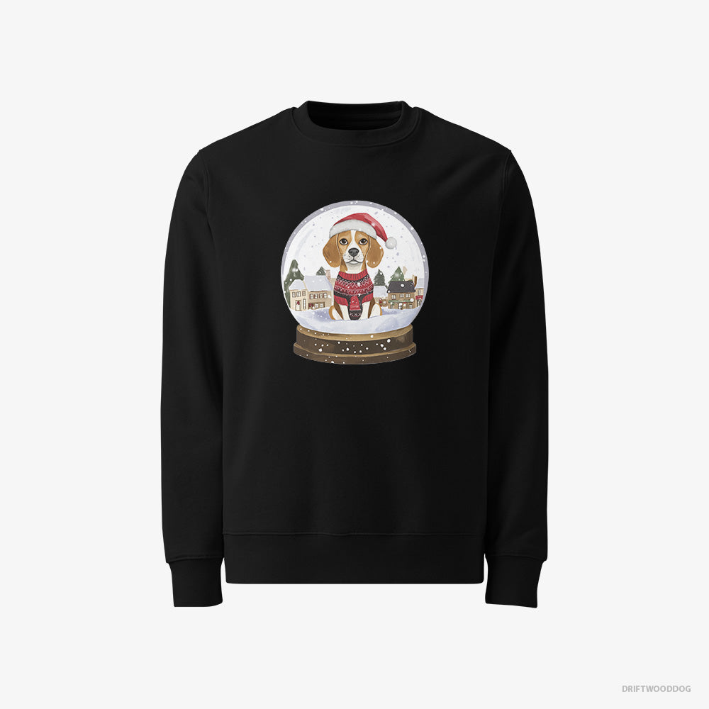 Beagle Sweatshirt – Men Black Sweatshirt Classic – in a Snow Globe (on White Background)