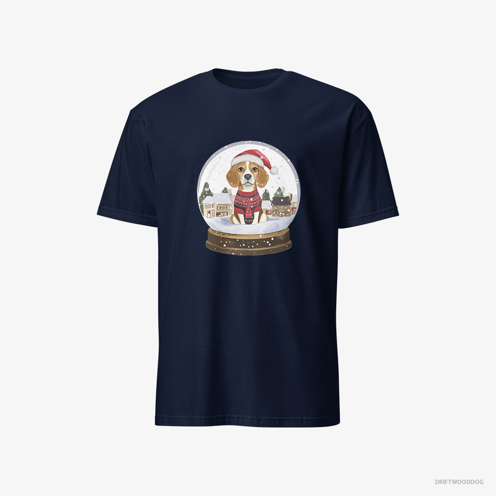 Beagle T-Shirt – Men Navy T-Shirt Classic – in a Snow Globe (on White Background)