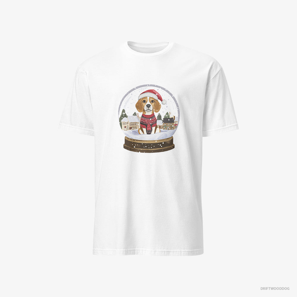 Beagle T-Shirt – Men White T-Shirt Classic – in a Snow Globe (on White Background)