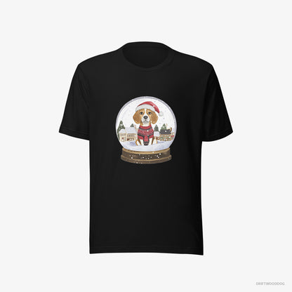 Beagle T-Shirt – Men Black T-Shirt Eco-Friendly – in a Snow Globe (on White Background)