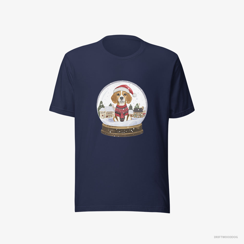 Beagle T-Shirt – Women Navy T-Shirt Eco-Friendly – in a Snow Globe (on White Background)