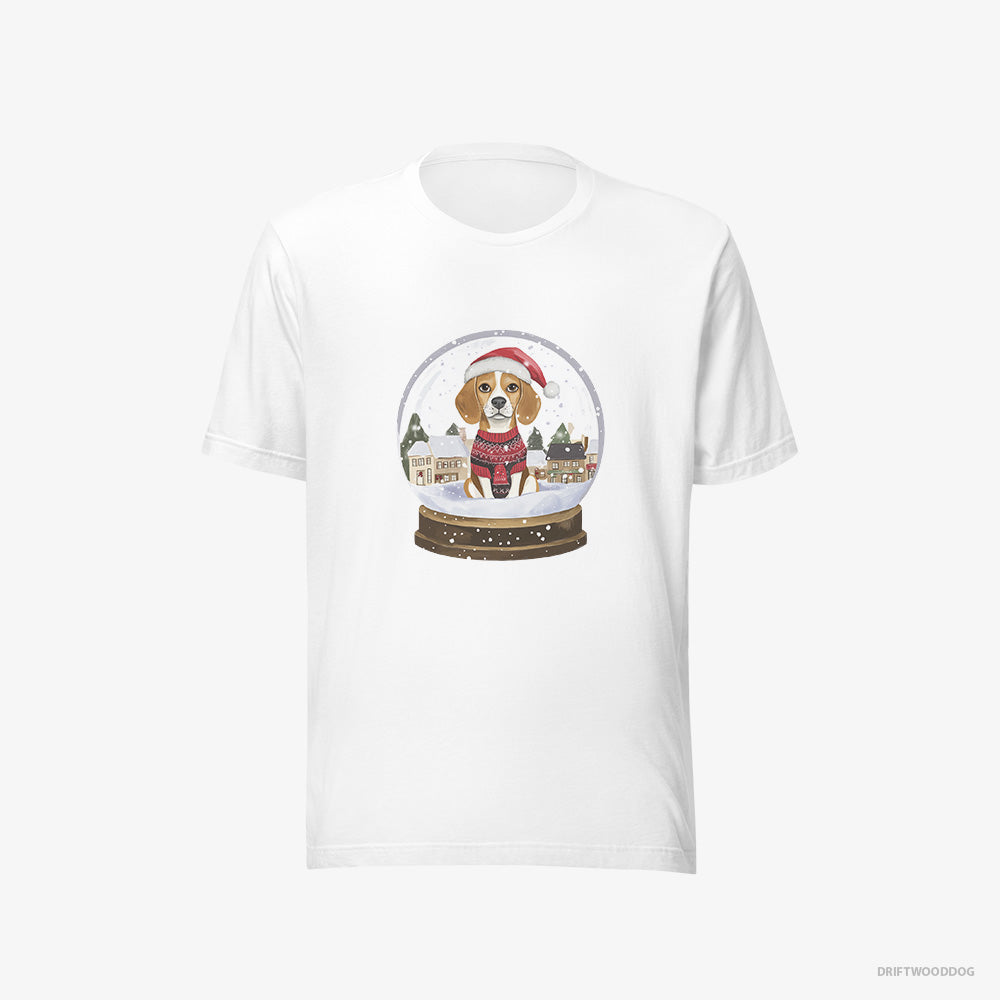 Beagle T-Shirt – Women White T-Shirt Eco-Friendly – in a Snow Globe (on White Background)