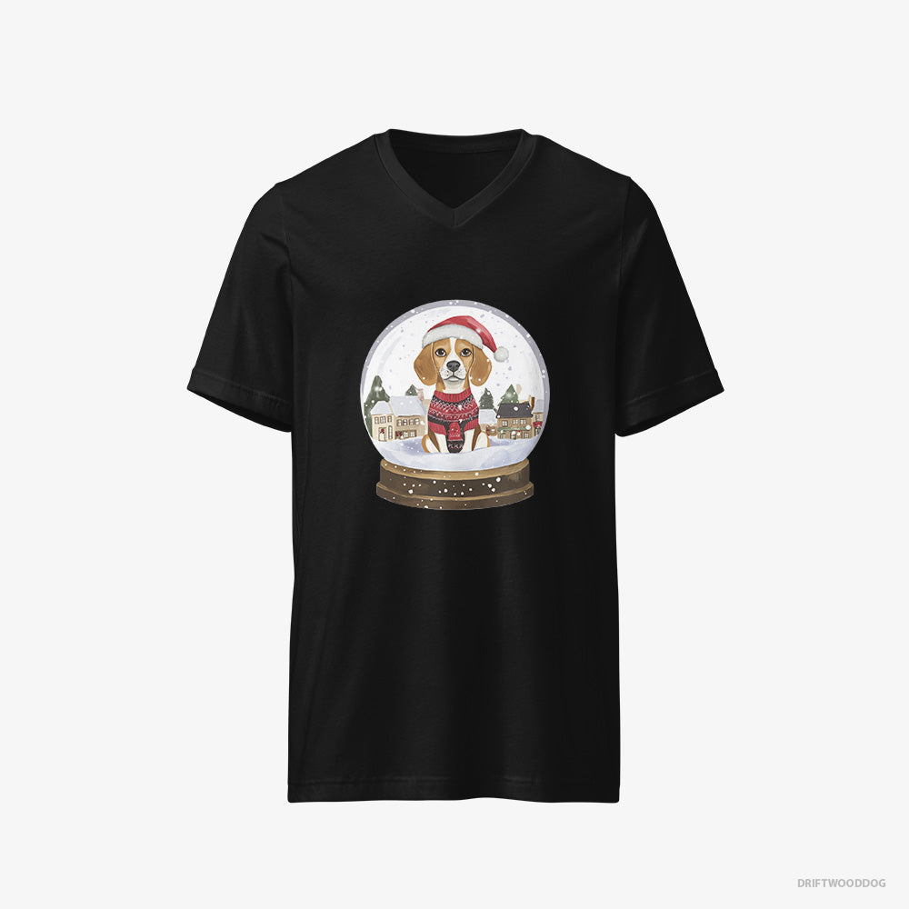 Beagle in a Snow Globe – Men's T-Shirt Black V-Neck – V-Neck