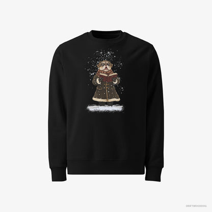 Pug Singing Christmas Carols in the Snow Black Sweatshirt