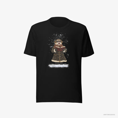 Pug Singing Christmas Carols in the Snow Black T-Shirt