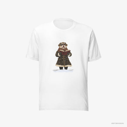 Pug Singing Christmas Carols in the Snow White T-Shirt