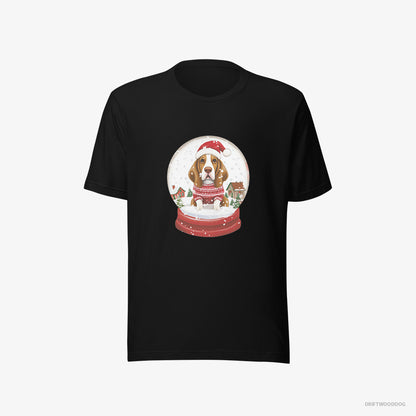 Basset Hound T-Shirt – Men Black T-Shirt Eco-Friendly – Encased in a Christmas Snow Globe (on White Background)