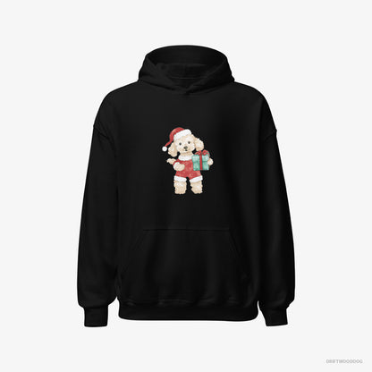 Poodle Hoodie – Women Black Hoodie Classic – in a Santa Costume (on White Background)