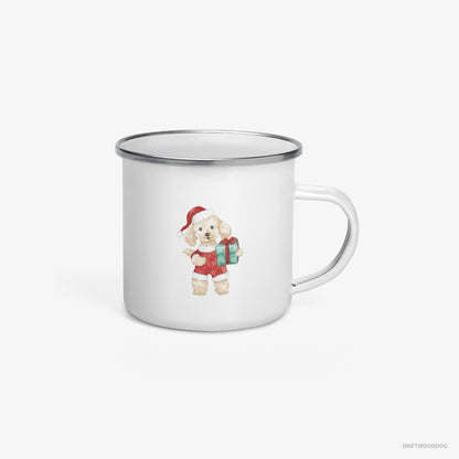 Poodle Mug – Unisex White Mug Enamel – in a Santa Costume (on White Background)