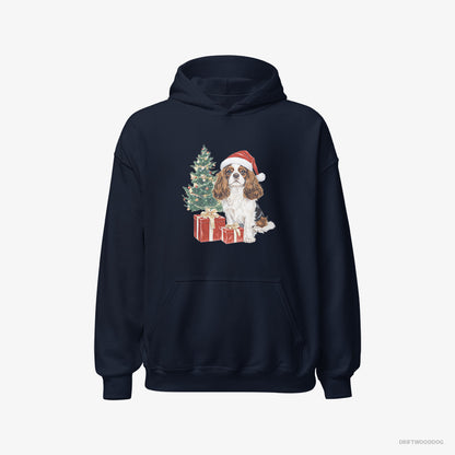 Cavalier King Charles Spaniel Sitting by the Christmas Tree Navy Hoodie