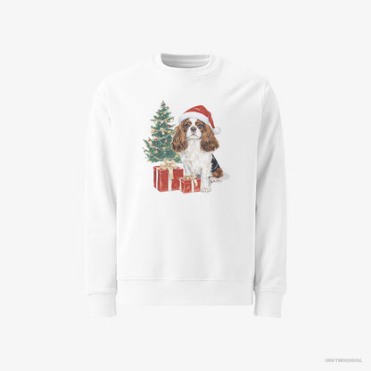 Cavalier King Charles Spaniel Sitting by the Christmas Tree White Sweatshirt