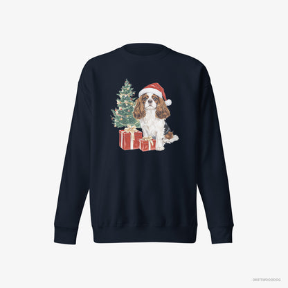 Cavalier King Charles Spaniel Sitting by the Christmas Tree Navy Sweatshirt