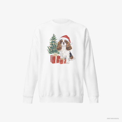 Cavalier King Charles Spaniel Sitting by the Christmas Tree White Sweatshirt