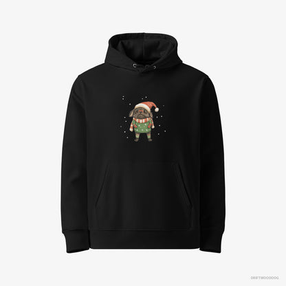 Yorkshire Terrier Hoodie – Men Black Hoodie Eco-Friendly – Dressed Up as an Elf (on White Background)