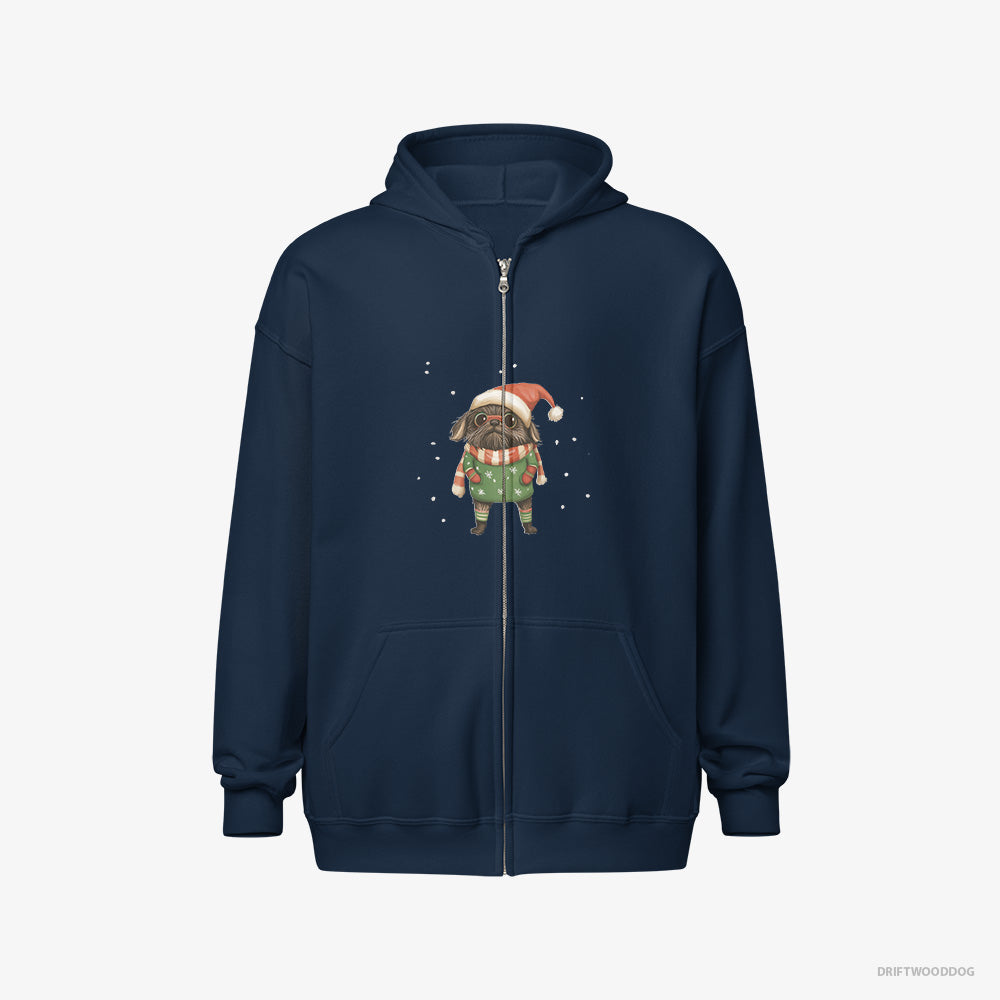 Yorkshire Terrier Hoodie – Men Navy Hoodie Full-Zip – Dressed Up as an Elf (on White Background)