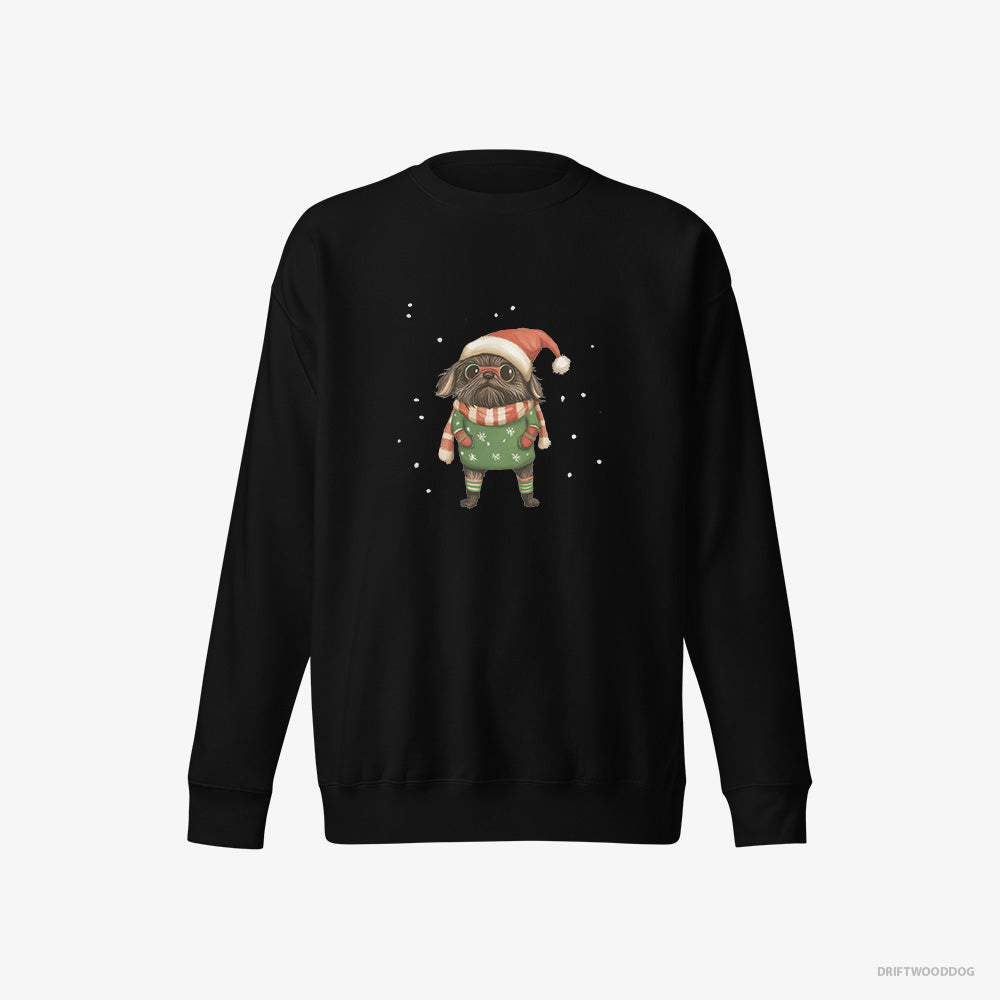 Yorkshire Terrier Sweatshirt – Women Black Sweatshirt Eco-Friendly – Dressed Up as an Elf (on White Background)