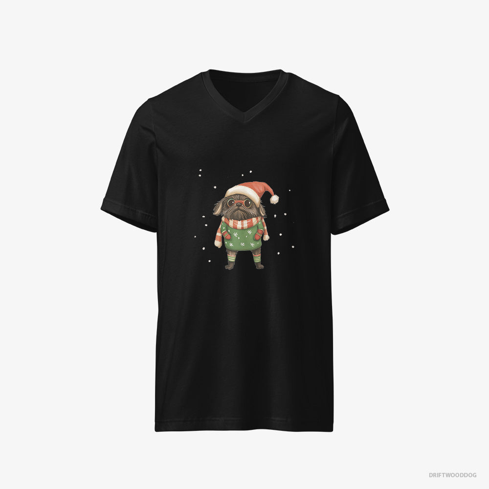 Yorkshire Terrier T-Shirt – Men Black T-Shirt V-Neck – Dressed Up as an Elf (on White Background)