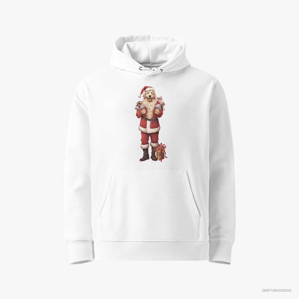 Golden Retriever Hoodie – Women White Hoodie Eco-Friendly – All Dressed Up as Santa (on White Background)