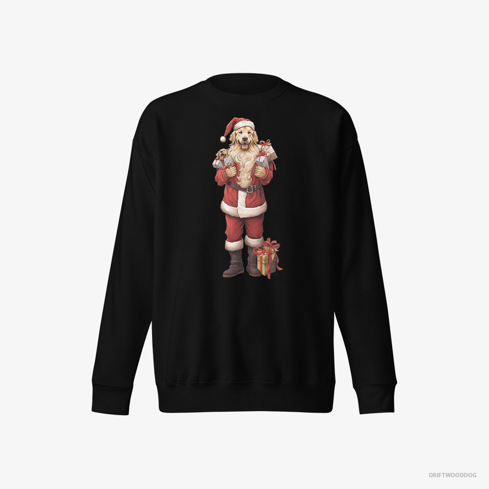 Golden Retriever Sweatshirt – Men Black Sweatshirt Eco-Friendly – All Dressed Up as Santa (on White Background)