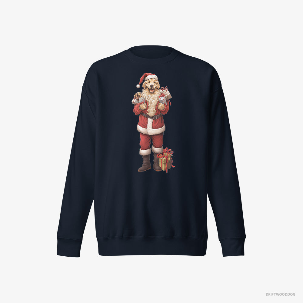 Golden Retriever Sweatshirt – Men Navy Sweatshirt Eco-Friendly – All Dressed Up as Santa (on White Background)