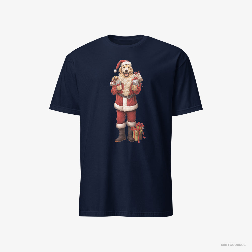 Golden Retriever T-Shirt – Men Navy T-Shirt Classic – All Dressed Up as Santa (on White Background)