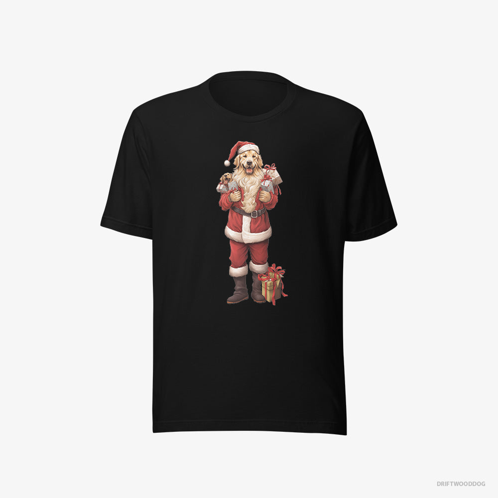 Golden Retriever T-Shirt – Men Black T-Shirt Eco-Friendly – All Dressed Up as Santa (on White Background)