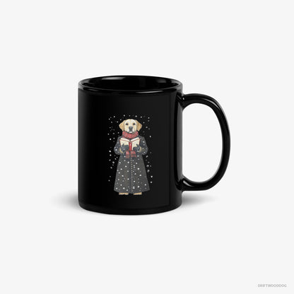 Labrador Retriever Mug – Unisex Black Mug Classic – Singing Christmas Carols (on White Background)