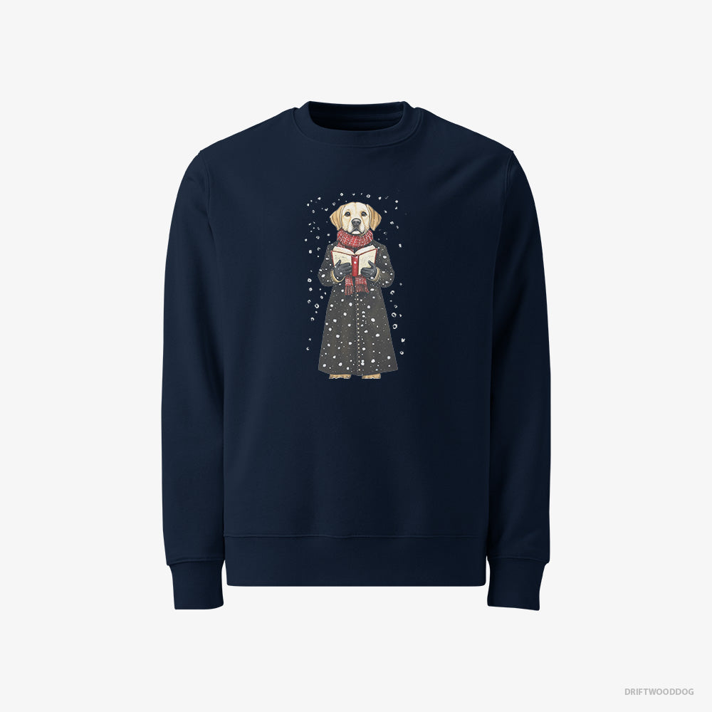 Labrador Retriever Sweatshirt – Men Navy Sweatshirt Classic – Singing Christmas Carols (on White Background)