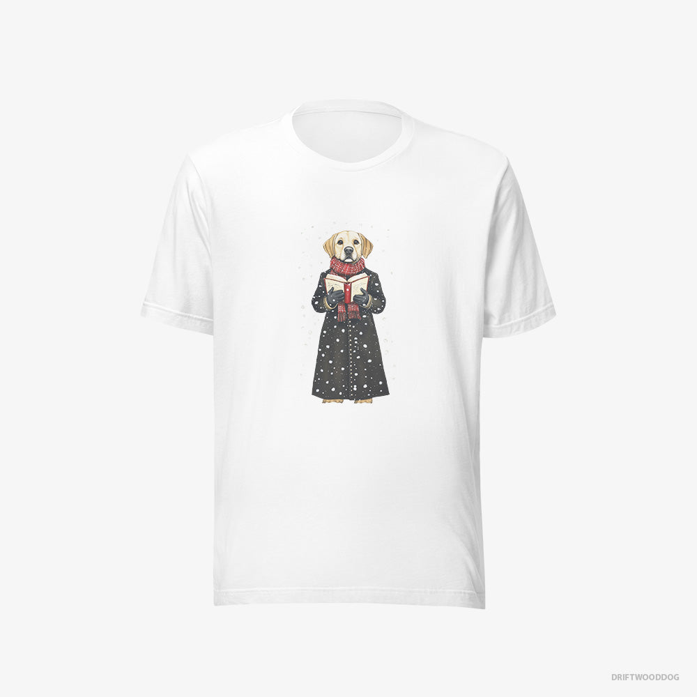 Labrador Retriever T-Shirt – Women White T-Shirt Eco-Friendly – Singing Christmas Carols (on White Background)