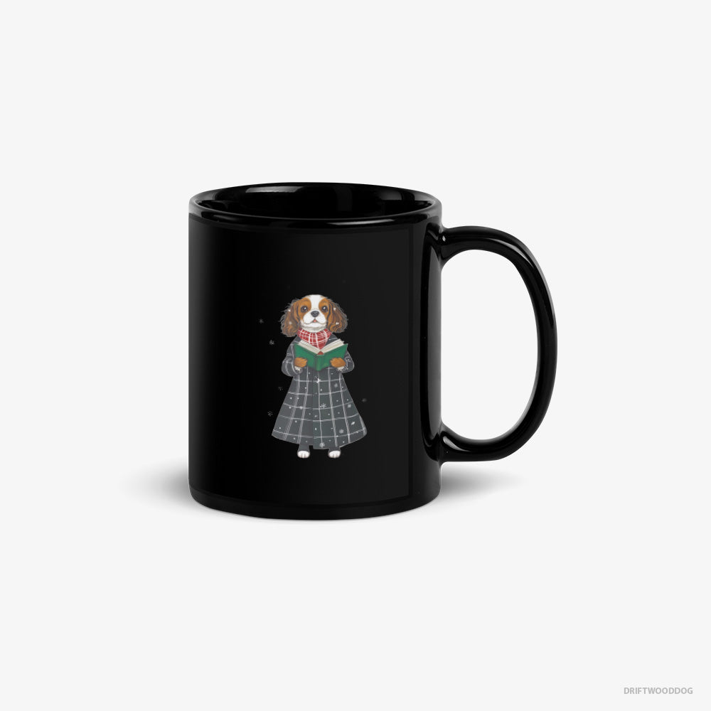 Cavalier King Charles Spaniel Mug – Unisex Black Mug Classic – Singing Carols (on White Background)