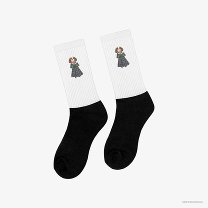 Cavalier King Charles Spaniel Singing Carols White and Black Socks