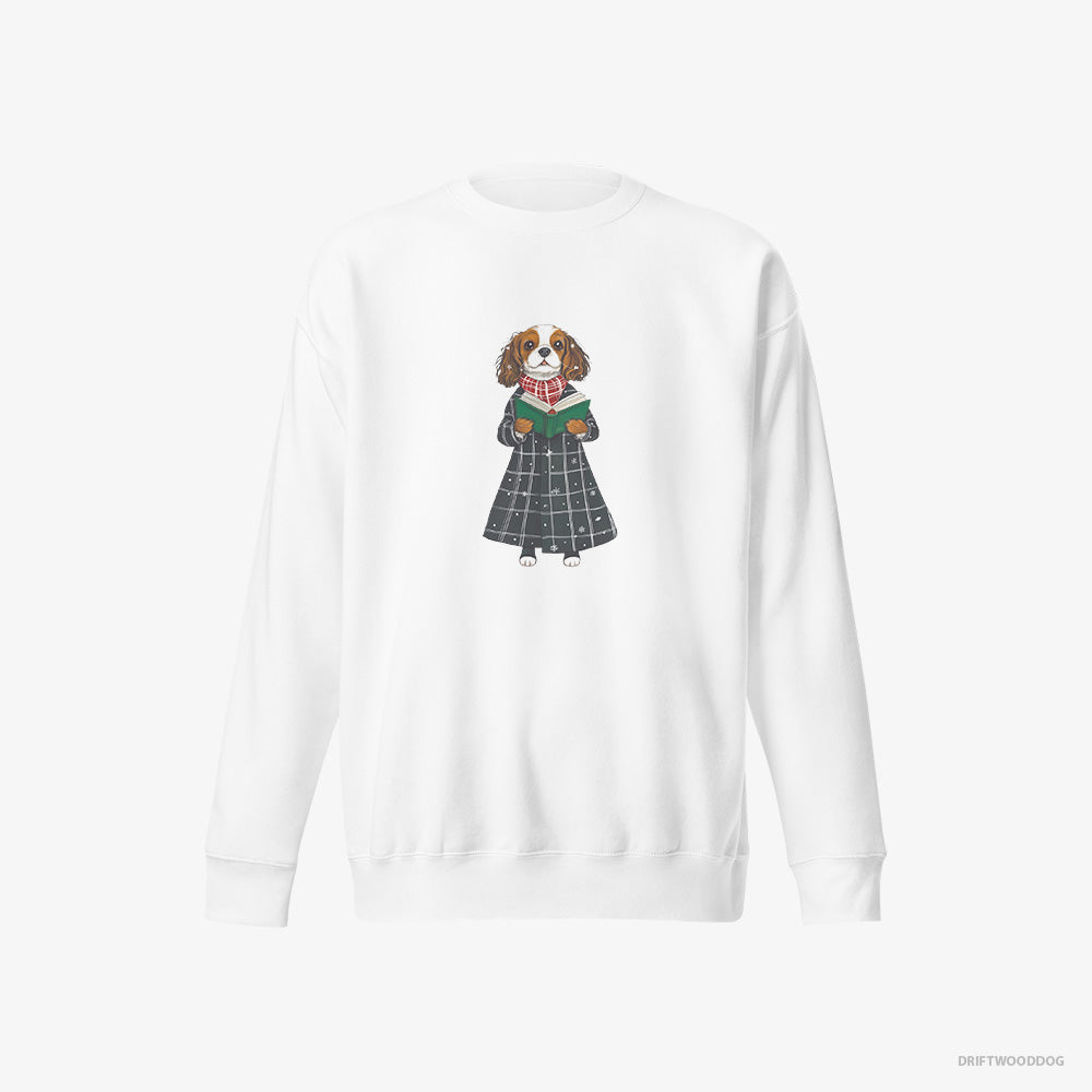 Cavalier King Charles Spaniel Sweatshirt – Women White Sweatshirt Eco-Friendly – Singing Carols (on White Background)