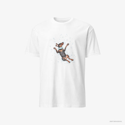 Dobermann Making a Snow Angel White T-Shirt