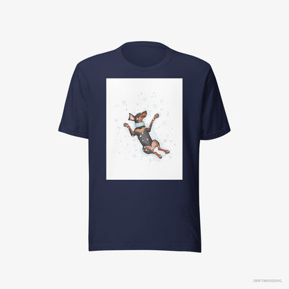 Dobermann Making a Snow Angel Navy T-Shirt