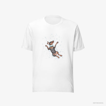 Dobermann Making a Snow Angel White T-Shirt