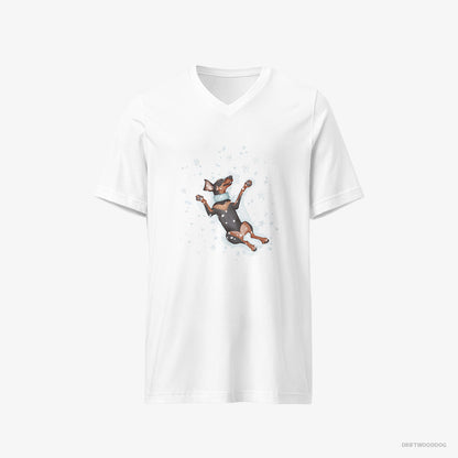 Dobermann Making a Snow Angel White T-Shirt