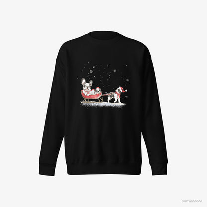 French Bulldog Going Sledding with Puppies Black Sweatshirt