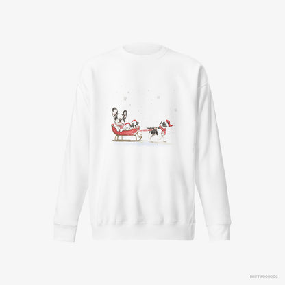 French Bulldog Going Sledding with Puppies White Sweatshirt