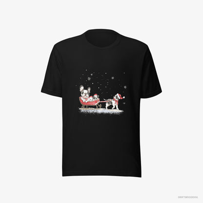 French Bulldog T-Shirt – Men Black T-Shirt Eco-Friendly – Going Sledding with Puppies (on White Background)