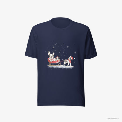 French Bulldog Going Sledding with Puppies Navy T-Shirt