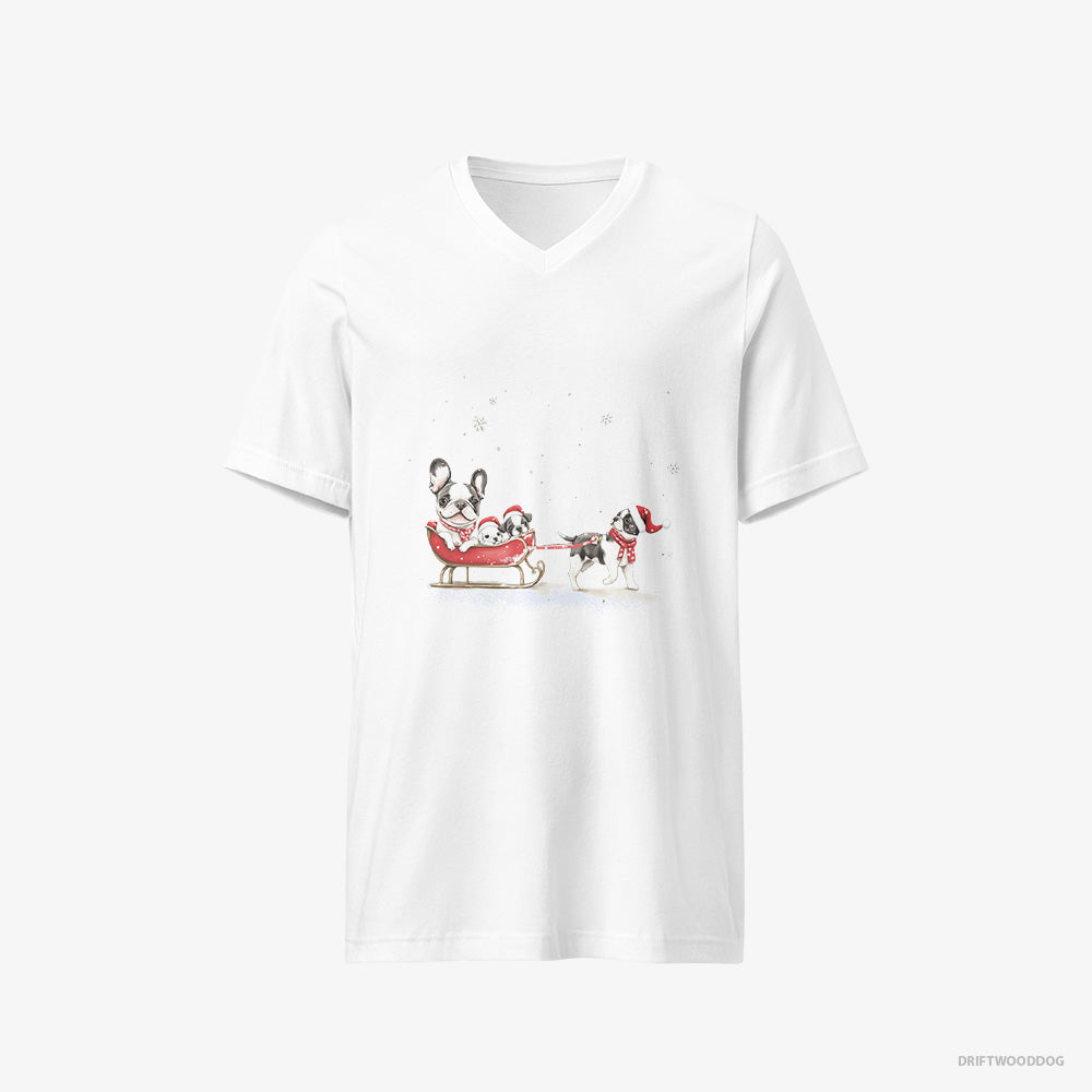 French Bulldog Going Sledding with Puppies V-Neck T-Shirt