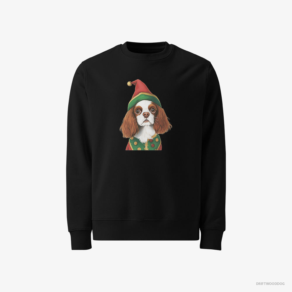 Cavalier King Charles Spaniel Sweatshirt – Men Black Sweatshirt Classic – as a Jolly Elf (on White Background)