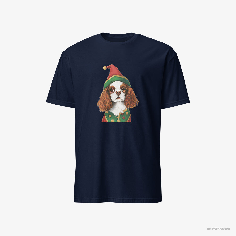 Cavalier King Charles Spaniel T-Shirt – Men Navy T-Shirt Classic – as a Jolly Elf (on White Background)