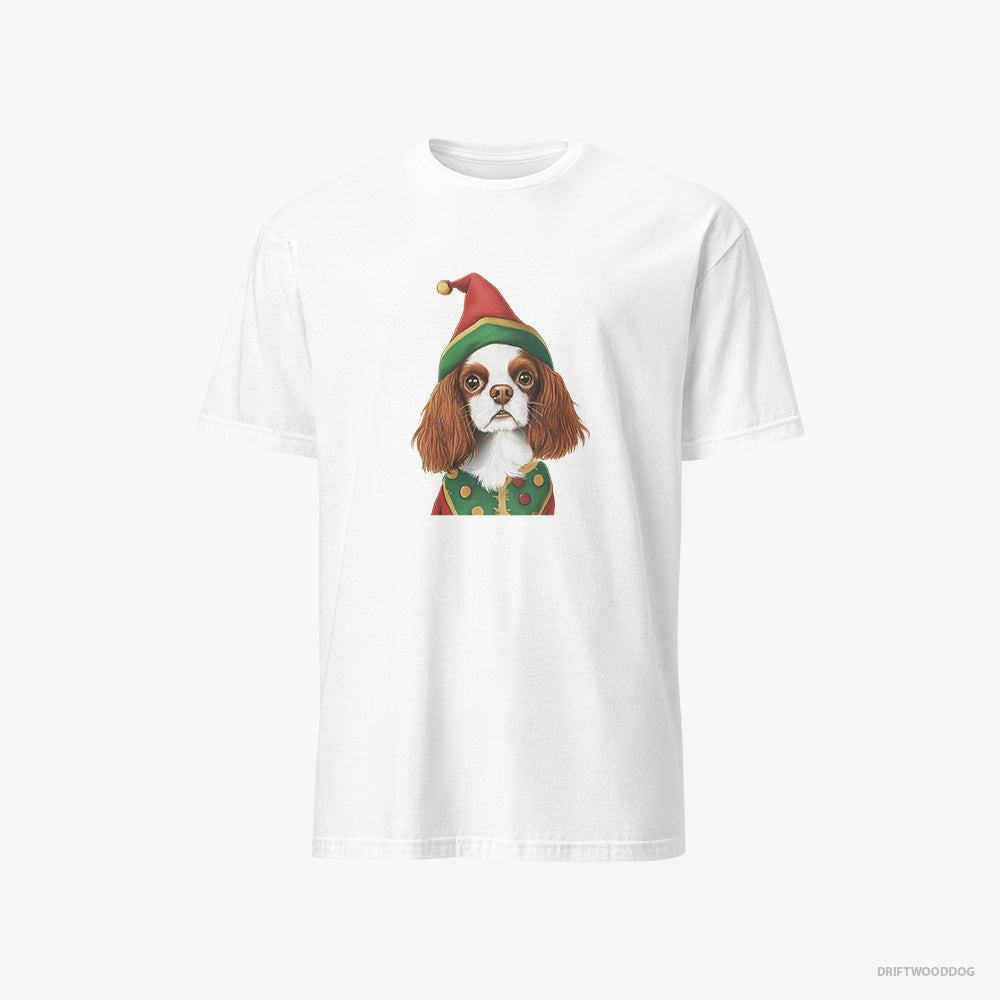 Cavalier King Charles Spaniel T-Shirt – Men White T-Shirt Classic – as a Jolly Elf (on White Background)