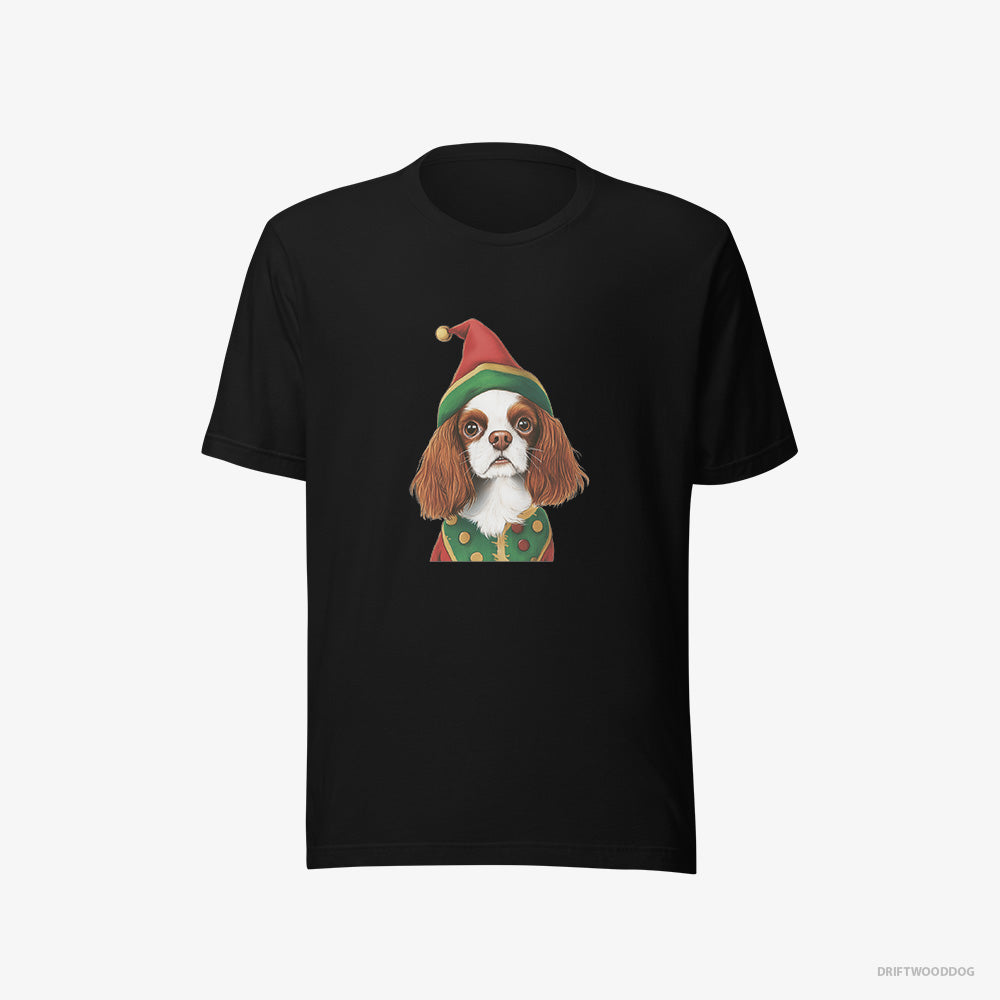 Cavalier King Charles Spaniel T-Shirt – Men Black T-Shirt Eco-Friendly – as a Jolly Elf (on White Background)