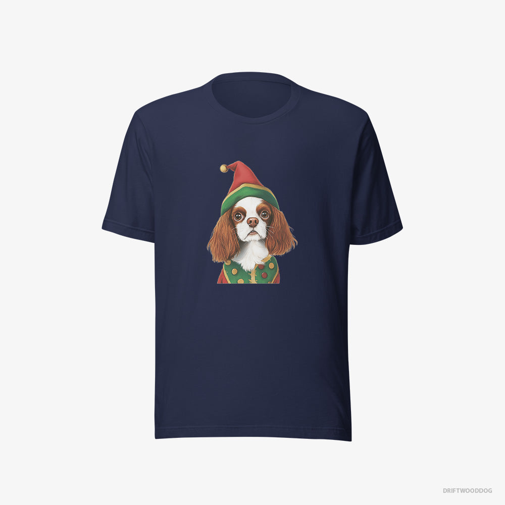 Cavalier King Charles Spaniel T-Shirt – Men Navy T-Shirt Eco-Friendly – as a Jolly Elf (on White Background)