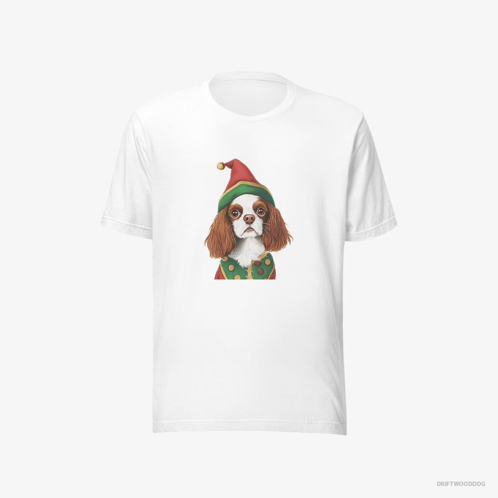 Cavalier King Charles Spaniel T-Shirt – Men White T-Shirt Eco-Friendly – as a Jolly Elf (on White Background)