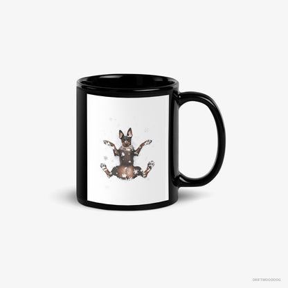 Dobermann Mug – Unisex Black Mug Classic – Lying in the Snow (on White Background)